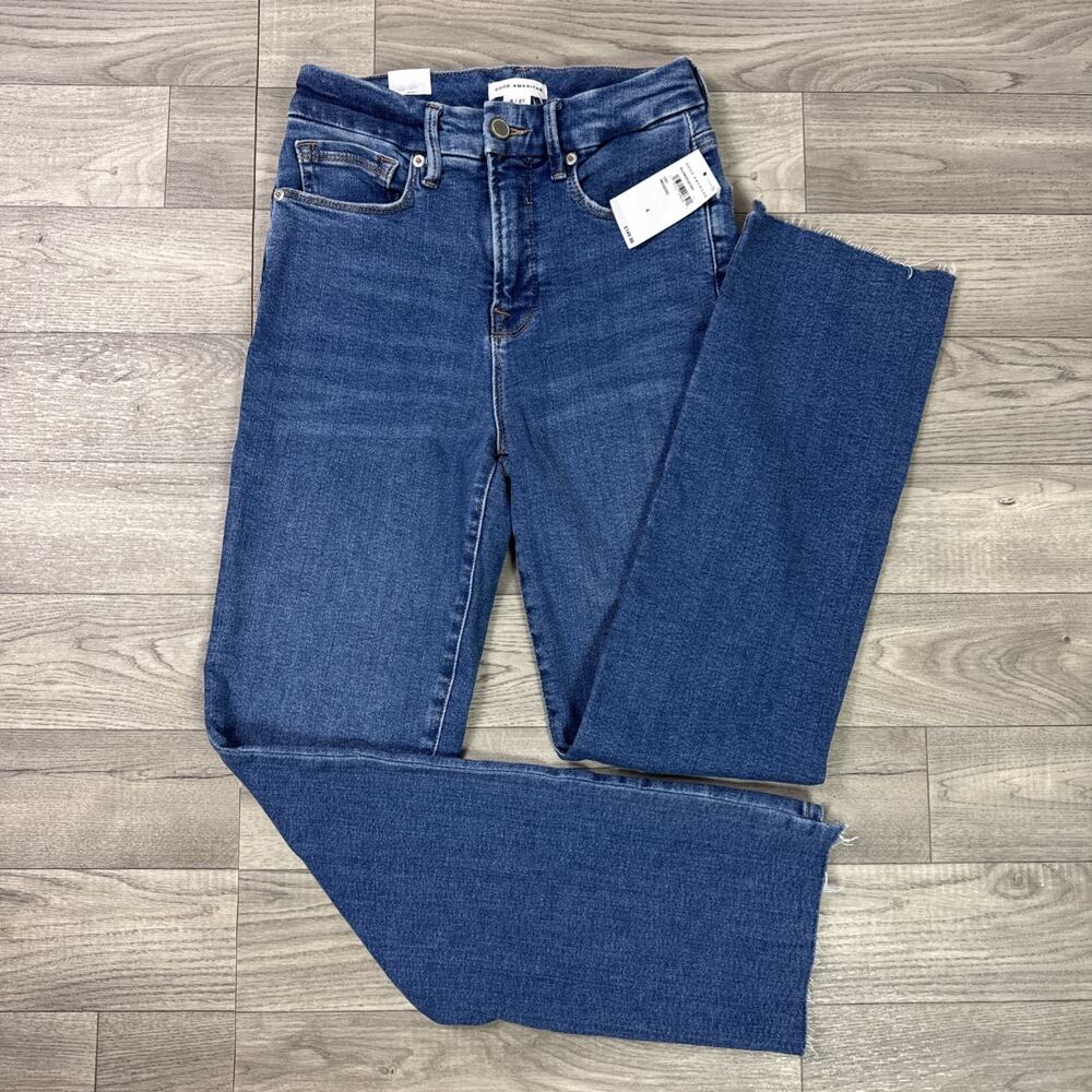 Good American Good Legs Straight Denim Jeans Mid Rise Medium Wash sz 4/27